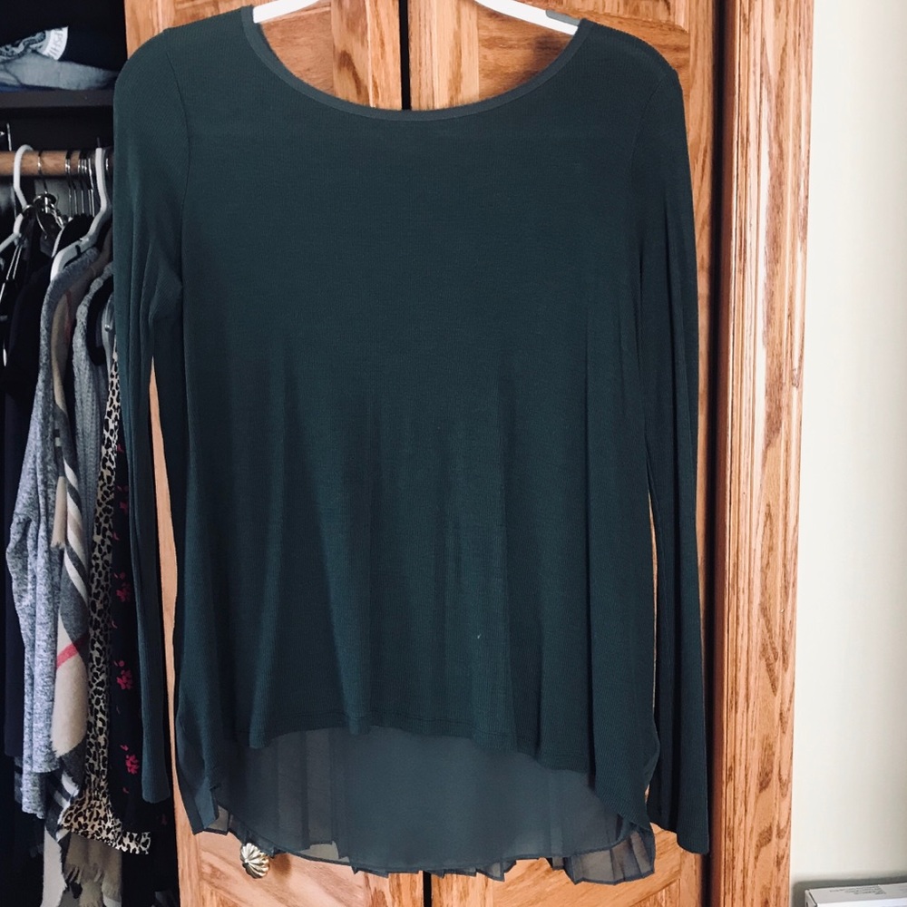 Knit green top with chiffon back